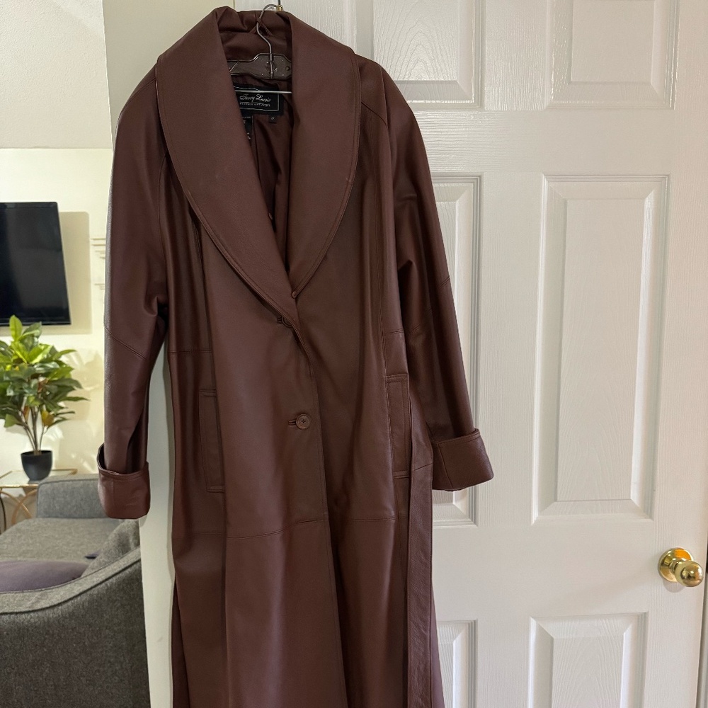 Full Length Brown genuine leather coat size 2x or 3x